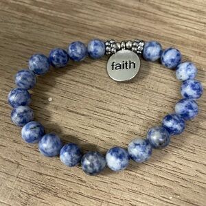 Blue and Silver Beaded Faith Bracelet